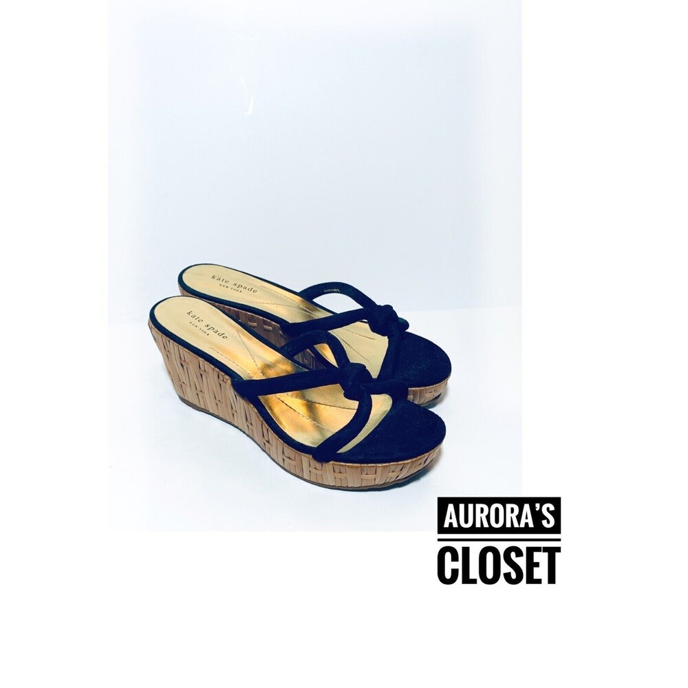 Kate Spade 10 Black Suede Knotted Wedge Espadrille Bamboo $250